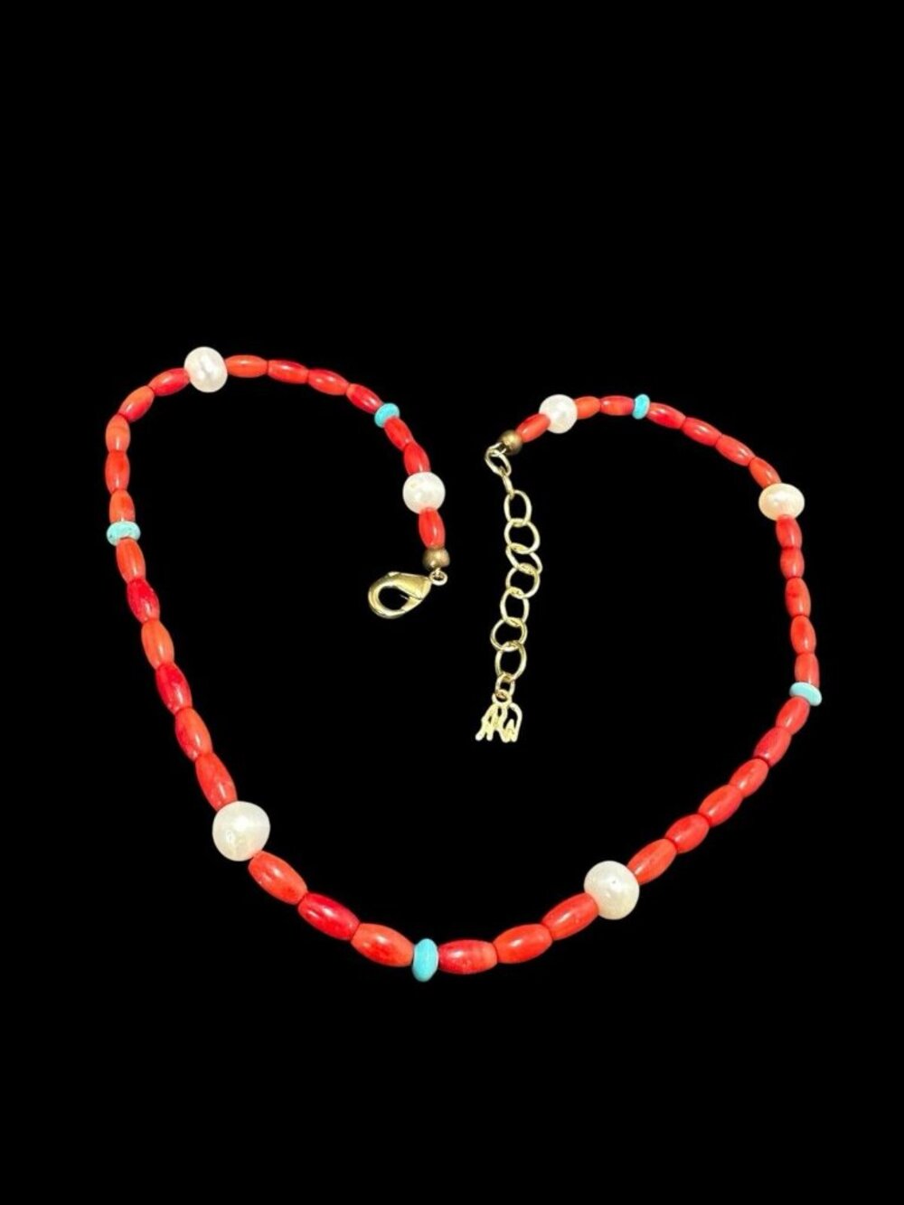 Carolyn Pollack Necklace Red Coral Cultured Pearl Turquoise American West - Picture 7 of 7